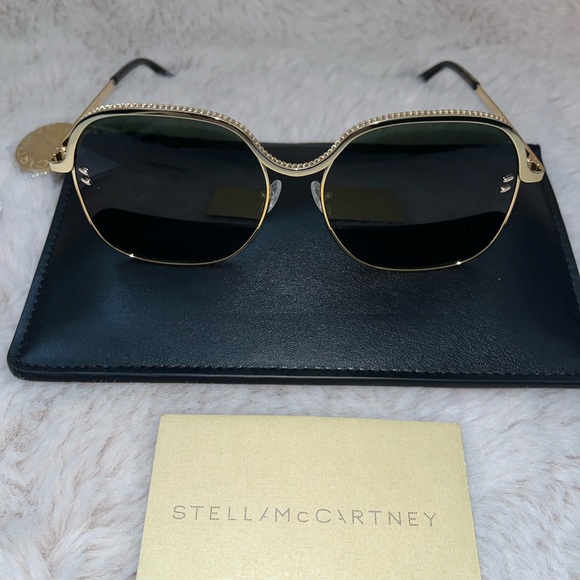 Popular Stella McCartney Double Bridge Pilot Sunglasses With Falabella/Chain - Picture 3 of 8